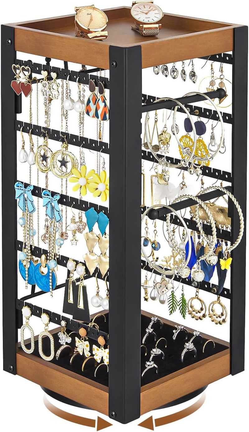 Rotating Jewelry Organizer with Earring Holder, Ring Tray & Brace宿let Storage