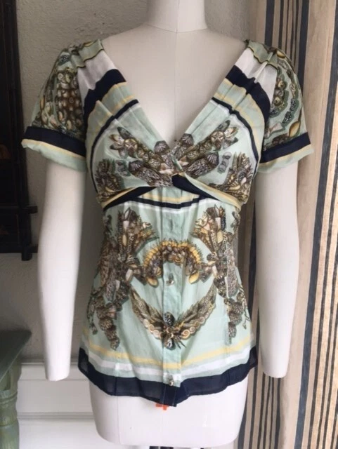 Chemise imprimé écharpe coquille bleue EUC GUCCI enveloppe devant haut 44/8