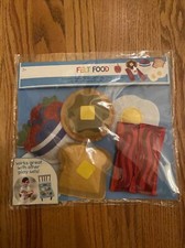 NEW Felt Pretend Breakfast Play Set 7 Ct Eggs Toast Bacon Pancakes Fruit Syrup