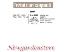 Disco frizione 15009 trattore ITMA A35 30FL 235 A302 A322 F21.4 piatto 215mm