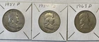 New Listing1951, 1954D 1963D Franklin 90% Silver Half Dollar Fine to Very Fine Condition F7