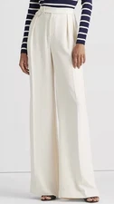Lauren Ralph Lauren Pleated Georgette Wide Leg Pants Winter Cream Sz 8