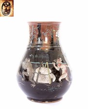 1900's Japanese Yamako 山古 Oribe Pottery Vase Moriage Rat Mouse