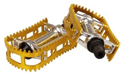 MKS reissued BM-10 ''FOOTJAW'' BMX bicycle pedals - 9/16'' - SILVER body / GOLD