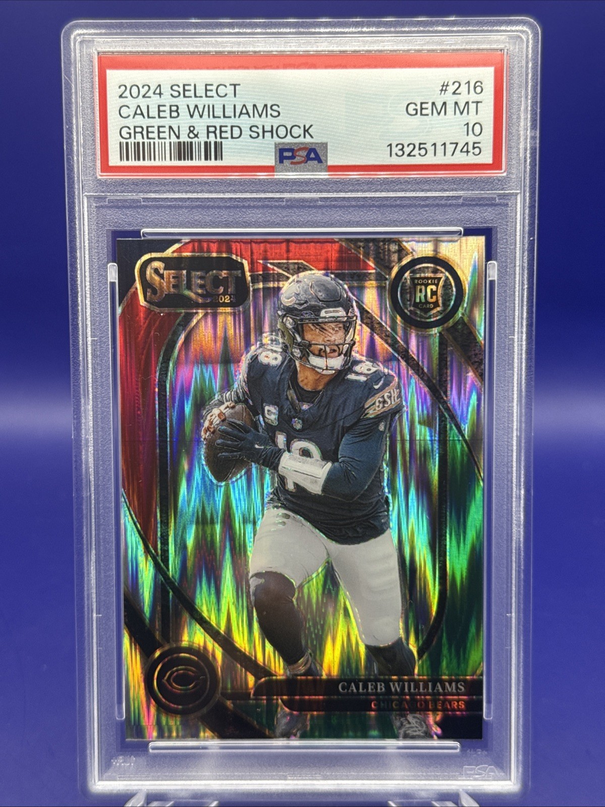 2024 Panini Select - Club Level Caleb Williams #216 Green & Red Prizm Shock (RC)