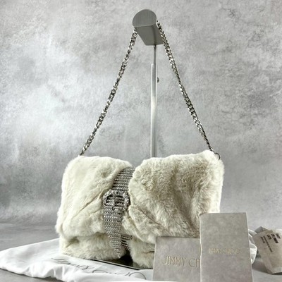 JIMMY CHOO DAISY Umhängetasche Damen Fell Kristall Gürtelschnalle Kette Original