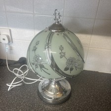 Silver Effect Vintage Lamp With Rose Detail Glass Panels Shown Working
