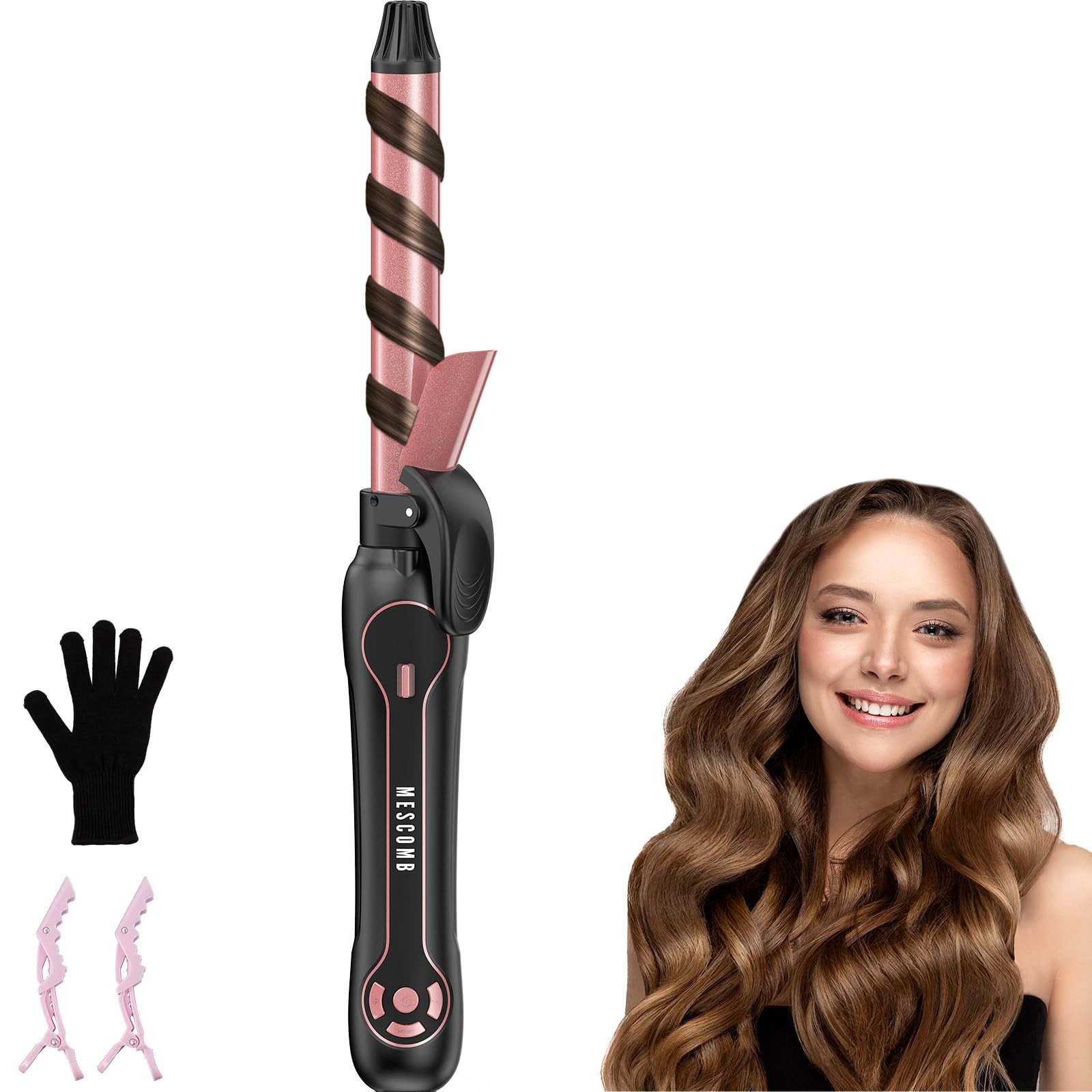 Rotating Curling Iron 1 Inch Automatic Hair Curler Dual Voltage LCD Fast Heating