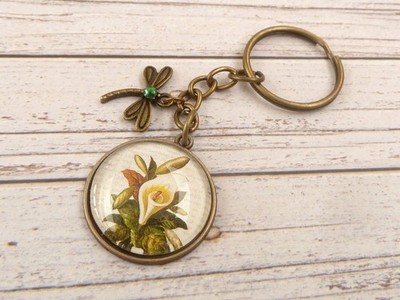 Edler Schlüsselanhänger mit Calla Motiv bronzefarben Geschenkidee für sie