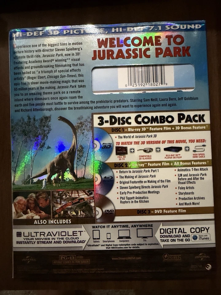 ПАРК ЮРСКОГО ПЕРИОДА ~ 3D с скольжения ~ Blu Ray ~ запечатанный!!! - Изображение 2 из 4