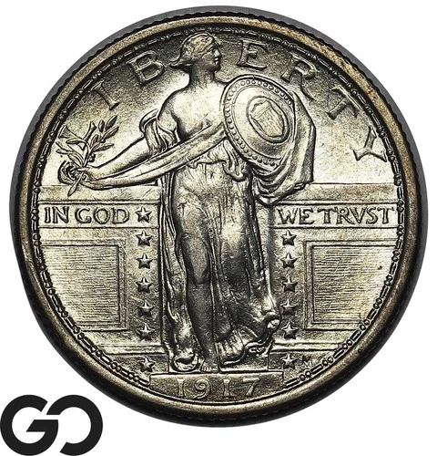 1917 Standing Liberty Quarter Type 1, Full Head, Lustrous White BU++ FH