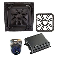 Kicker L7S12 Sub Sealed Box with CXA800.1 Amp, Charcoal LED Grill & Install Kit