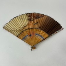 Antique Folding Hand Fan Victorian Woman Painted Mother of Pearl Wood Vintage