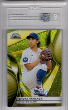 2025 Topps Chrome Black Shota Imanaga #141 Gold Mini Diamond Refractor /50 TAG 9