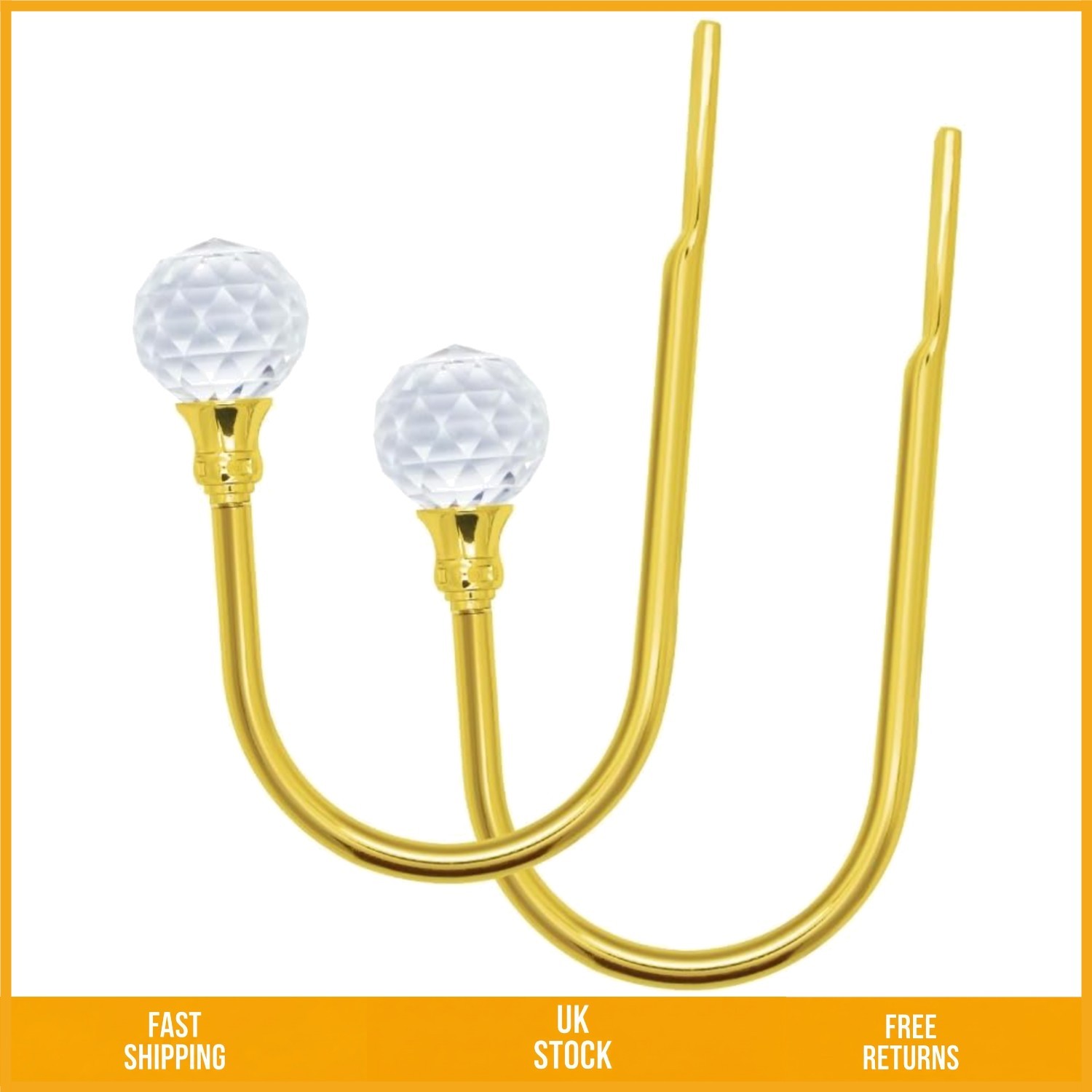 Elegant Crystal U Style Metal Curtain Tieback Hooks Gold Holdbacks 2 PCS Set