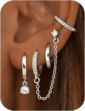 4 Pairs Small Hoop Earrings for Women 14K Gold Plated