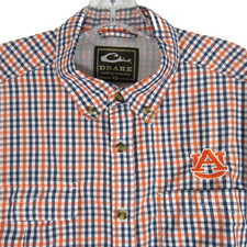 Drake x Auburn University Shirt Men MED Button Gingham Check Vented AU War Eagle