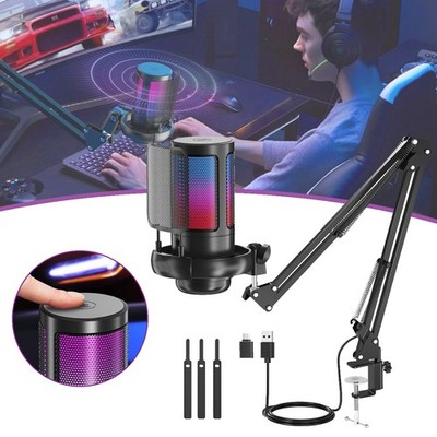 Gaming Mikrofon USB Microphone PC mit Arm und Stummschalttaste für MAC PS4 PS5