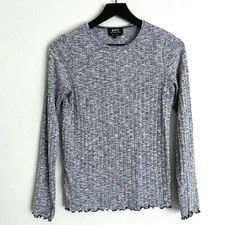 APC Paris Womens Ribbed Long Sleeve Top Size S Light Blue
