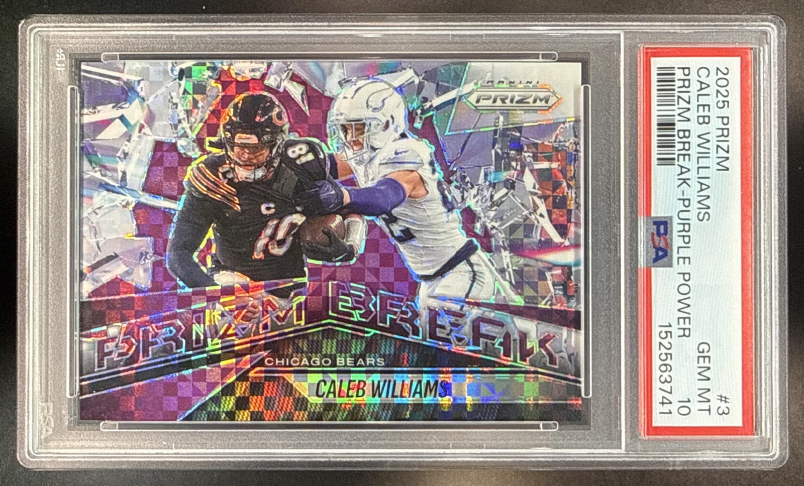 2025 Panini Prizm Caleb Williams #3 Break Purple Power 40/49 Bears PSA 10