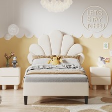 Polsterbett Kinderbett Einzelbett 90x200CM Samt Jugendbett Bettgestell Beige
