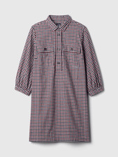 Gap Red & Navy Gingham Flannel Utility Mini Shirtdress 3/4 Sleeves XS #756