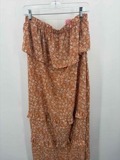 Pre-Owned Cozy Casual Brown Size Medium Floral Pull On Maxi Skirt