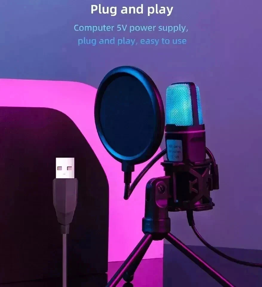 USB Condenser Microphone for PC, Laptop RGB Gaming Mic for Streaming, Podcast - Image 4 of 4