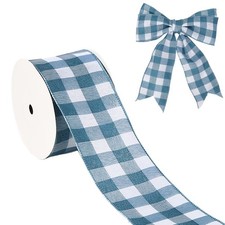 Blue Gingham Buffalo Plaid Ribbon 10 Yards 2-1/2 Inch Blue and White Checkere...