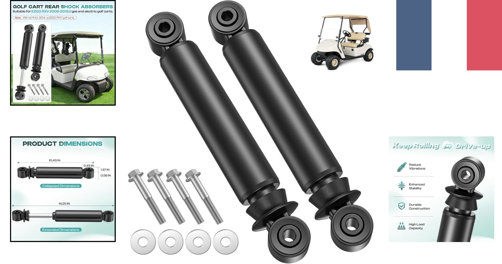 Amortisseurs arrière EZGO RXV 2008-2013 confort de conduite sur les parcours de golf