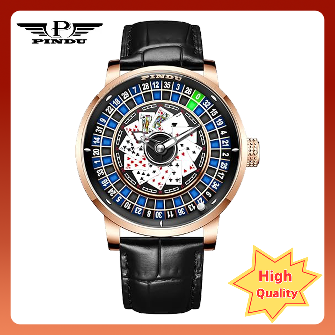 PINDU Roulette Wheel Auto-Rotate Mechanical Watch for Men 3TM Waterproof