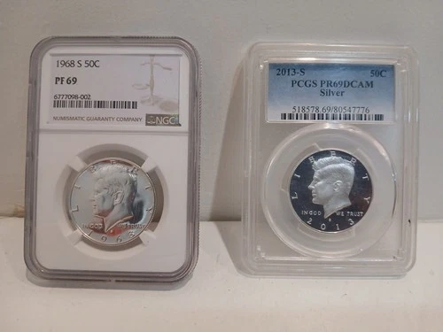 1968 S PF69 NGC Kennedy Half Dollar /2013 S PCGS PR69 DCAM Kennedy Half Dollar