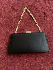 Bijoux Terne Black Satin Evening Clutch with Gold Chain