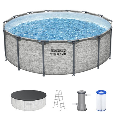 #ad Bestway Steel Pro MAX 14#x27;x48quot; Round Above Ground Swimming Pool with Pump amp; Cover $459.99