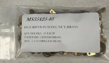 MS35425-40 BRASS WING NUT DRILLED HEAD 1/4-20 PKG OF 50-EACH