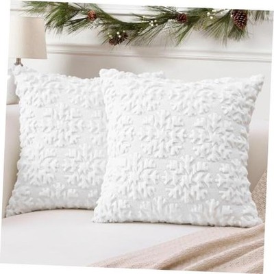 Set of 2 Xmas Soft Plush Short Wool 22'' x 22'' (Pack of 2) White-snowflake