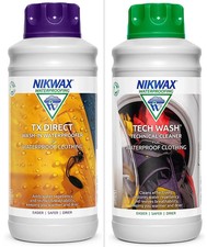 Nikwax Tech Wash & TX Direct Twin Pack – 1 Litre (Cleaning Waterproof Clothing)