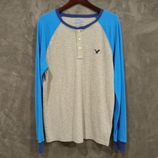 American Eagle Thermal Size L Gray Blue LS Lightweight ClassicCore Preppy