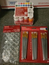 Lot Of 3 Craft Smart Acrylic Paint 16 Pc, Assort Brushes 50 Pc  18 Pot Strips
