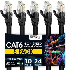 5PCS Cat6 Network Cable 1.5-15ft High-Performance Ethernet Cord for Gaming Black