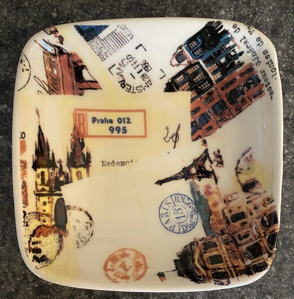 VTG Williams Sonoma Grande Tour Postcard Appetizer/ Dipping Plates SET Of 4 - Image 4 of 4