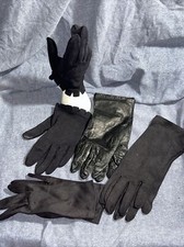 4 Pair Vintage Estate Women's Black Shorty Casual to 11" Soft Gloves Small G15