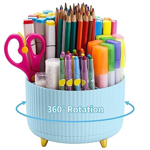 Rotating 360-Degree Desk Organizer in Light Blue for Pens & Office Supplies  