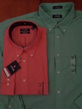 Men's Chaps Classic Fit Dress Shirt Green Peach Wrinkle Free Stain Release
