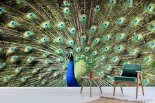 3D Peacock Self-adhesive Removeable Wallpaper Wall Mural
