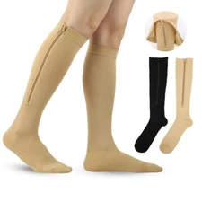 (3 Pairs) Zipper Closed Toe 20-30 mmHg Copper Compression Socks Support Leg Calf