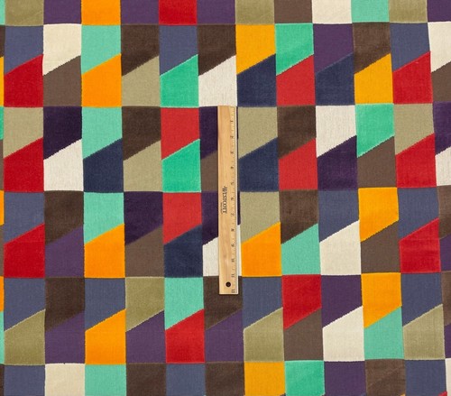 MOMENTUM TEXTILES LUCIO IBIZA VELVET RED GEOMETRIC FURNITURE FABRIC BY YARD 50"W - Picture 4 of 6