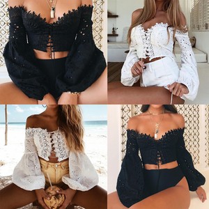 blusas en encaje manga larga