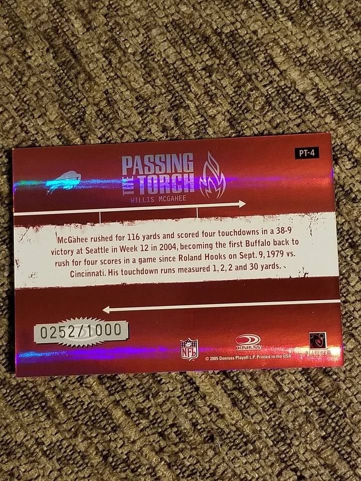 Willis Mcgahee 2005 Donruss Elite Passing The Torch PT-4 0252/1000 - Image 2 of 2