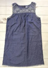C&C California Embroidered Blue Linen Dress Size Small